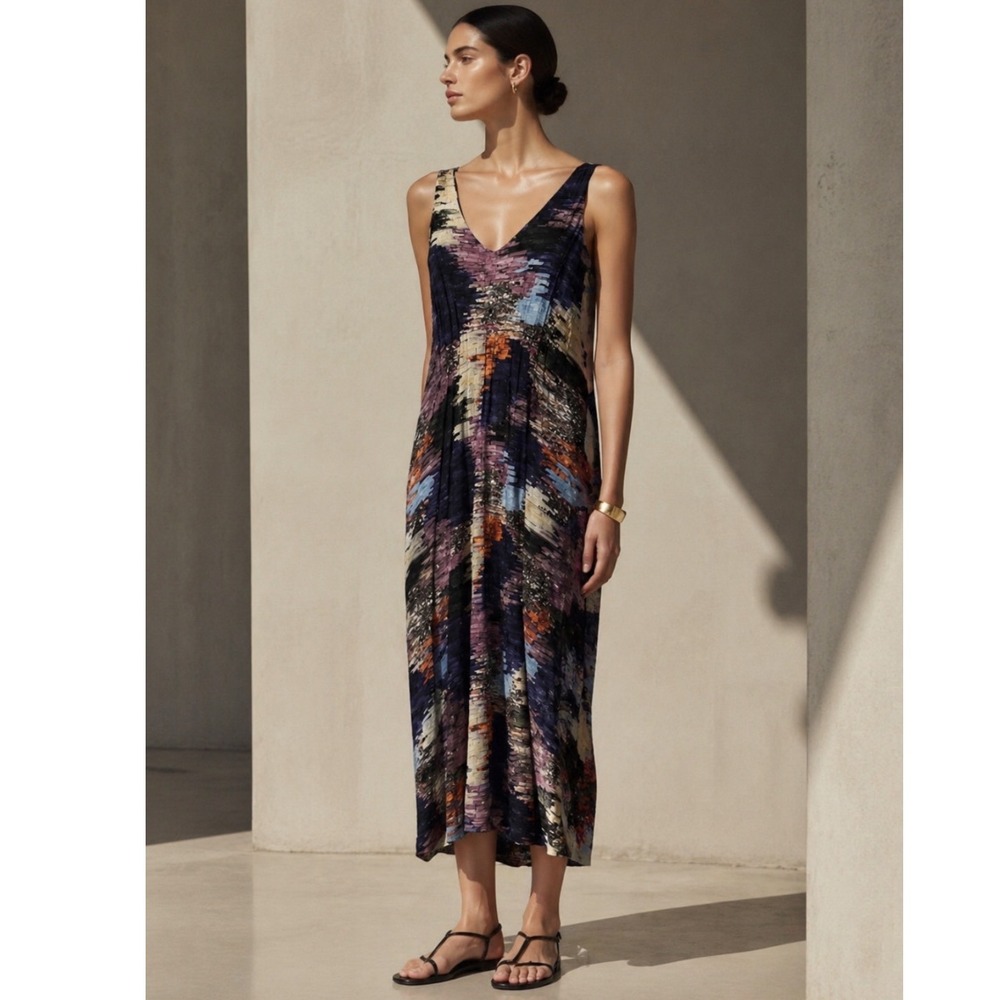 ELK THE LABEL Women 4 Abstract Print Sleeveless TANK MIDI Dress WATERCOLOR